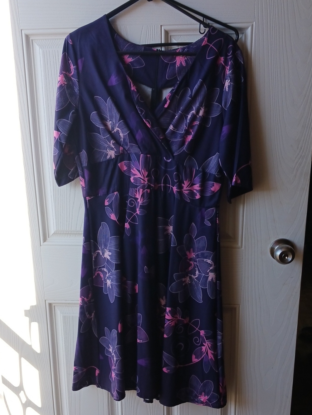 Floral V-Neck Purple Women's Dress
